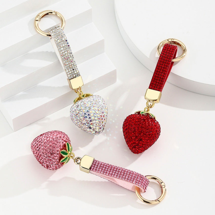 Wholesale Red Strawberry Rhinestone Keychain Car Key Accessory Gift