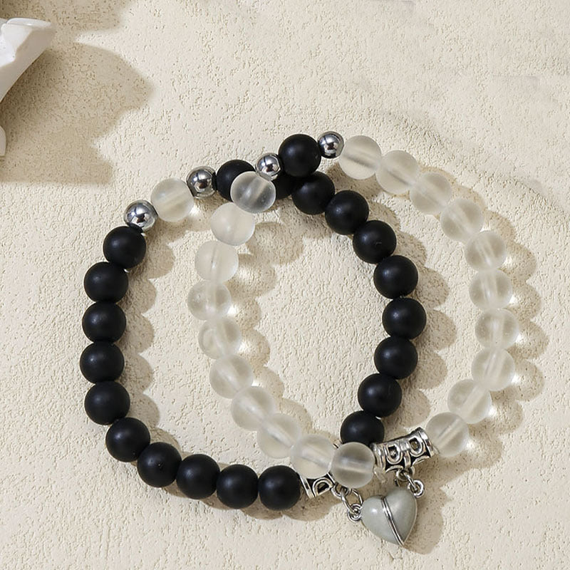 Wholesale Valentine's Day Pink Beaded Love Heart Blue Magnet Bracelet