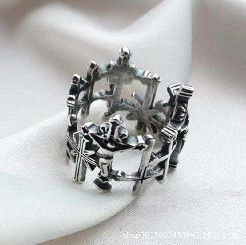Wholesale Wings Cross Graffiti Letter Open Ring - Trendy Fashion Accessory Gift