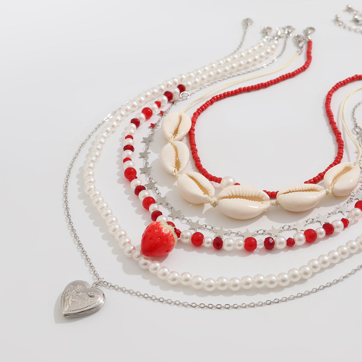 Wholesale Pearl Rice Beaded Necklace Heart Shaped Shell Beach Holiday Necklace