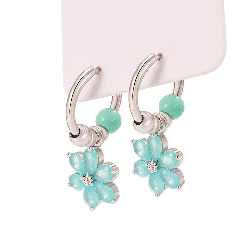 Wholesale Mint Green Flower Drop Earrings
