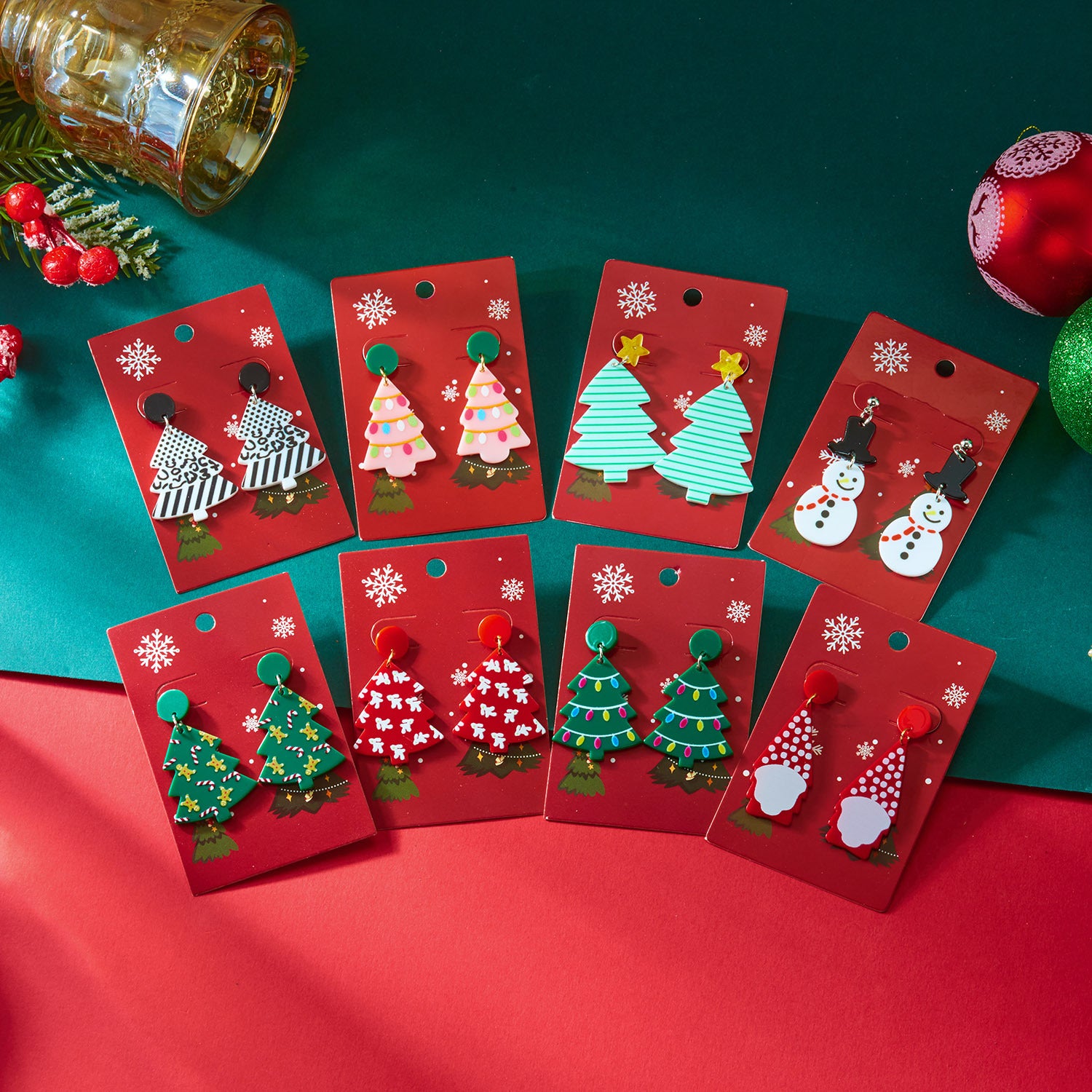 Wholesale Christmas Acrylic Colorful Christmas Tree Snowman Earrings