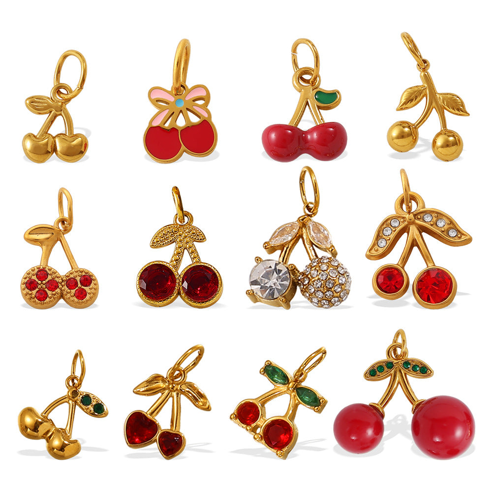 Wholesale Various Cherry Fruit Design Stainless Steel Pendants DIY Creative Bracelet Necklace Jewelry Pendant Bracelet