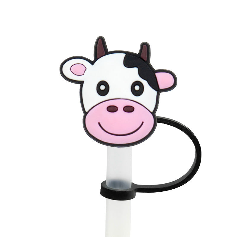 Wholesale 10PCS Cartoon Cow Milk Box Silicone Dustproof Straw Stopper Straw Tube Cap