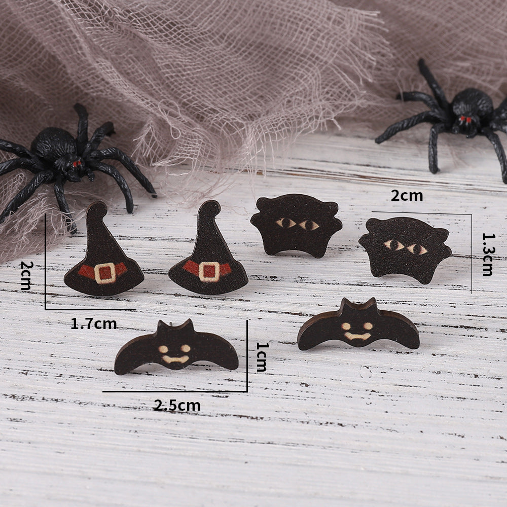 Wholesale Halloween Bat Black Cat Witch Hat Earrings Set