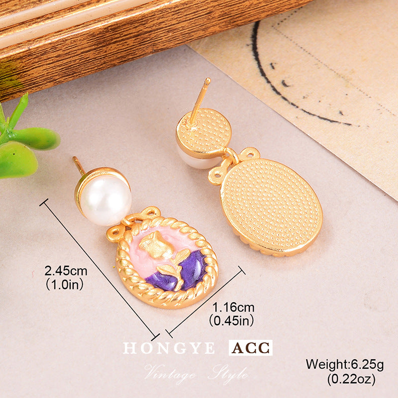 Wholesale Baroque Pearl Earrings  Oil Painting Series Ear Jewelry