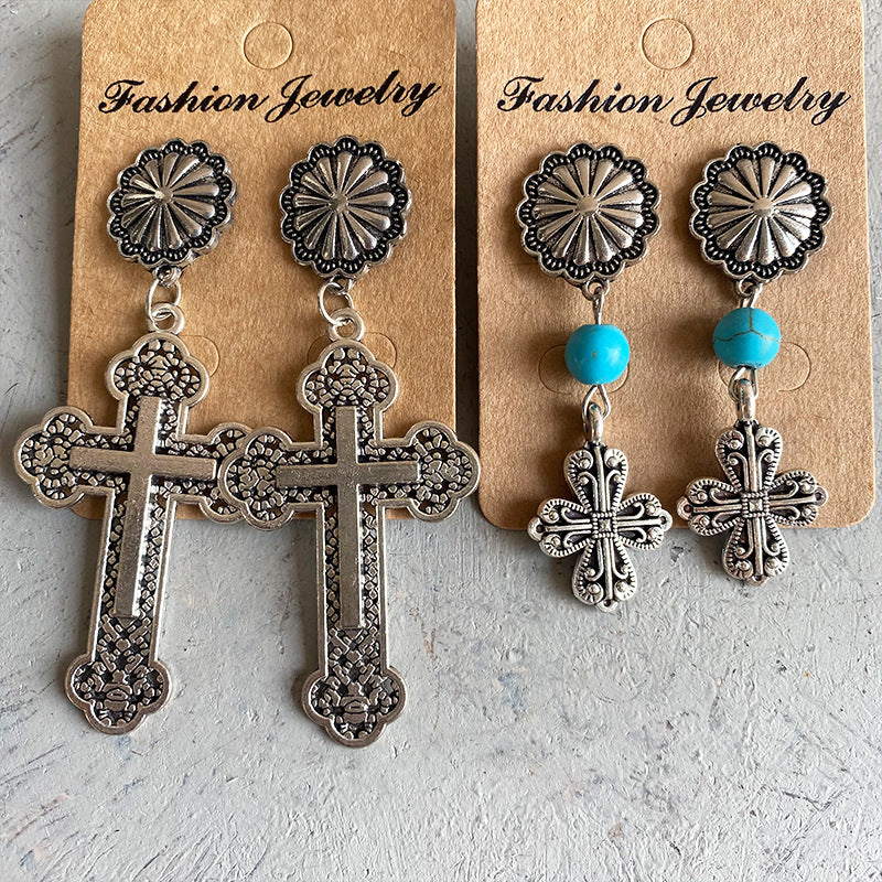Wholesale 3PCS/ Pack Vintage Flower Cross Earrings