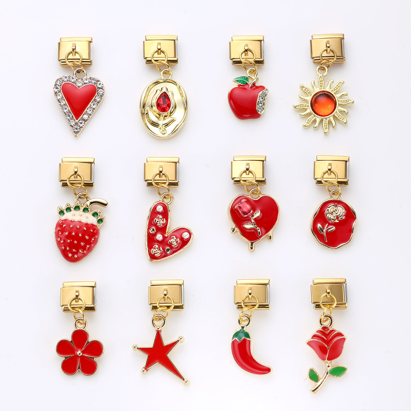 Wholesale 10pcsRed Series Alloy Pendant Italian Module DIY Stainless Steel Bracelet Accessories
