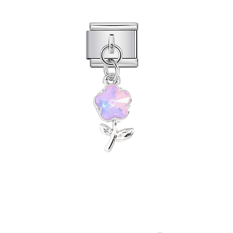 Wholesale Pink Crystal Flower Moon Pendant Charm for DIY Bracelet Watch - Stylish Jewelry Accessory for Women