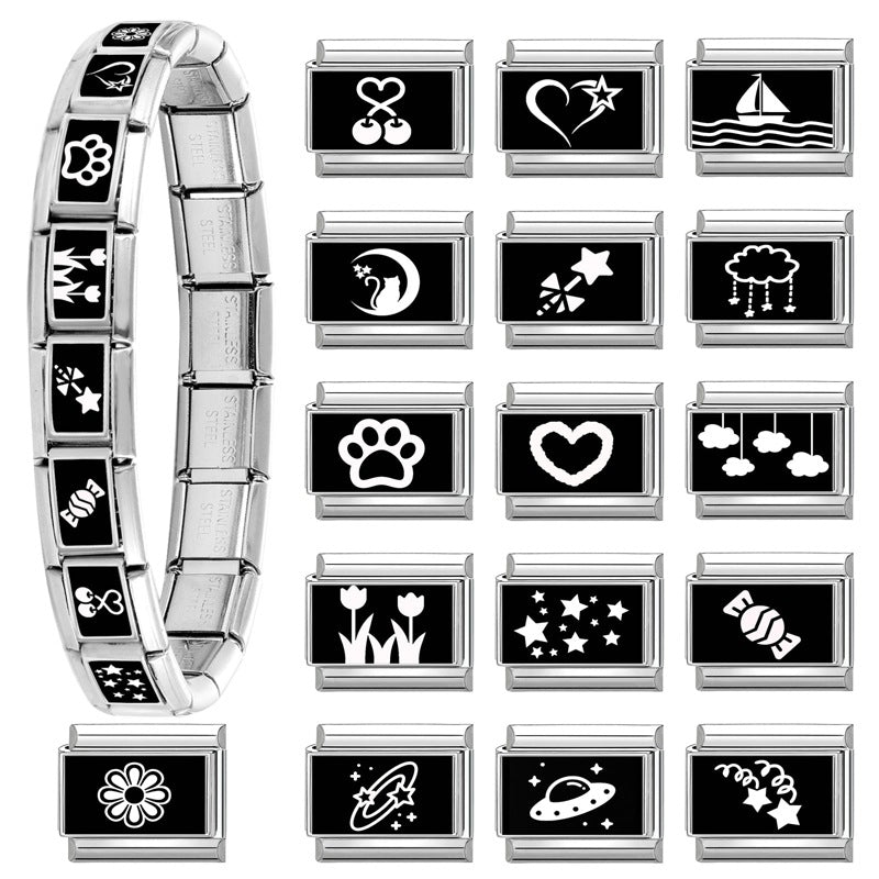 Wholesale  9mm Italian Charm Starter Bracelets DIY square Single Section Creative Stainless Steel Composable Bracelet