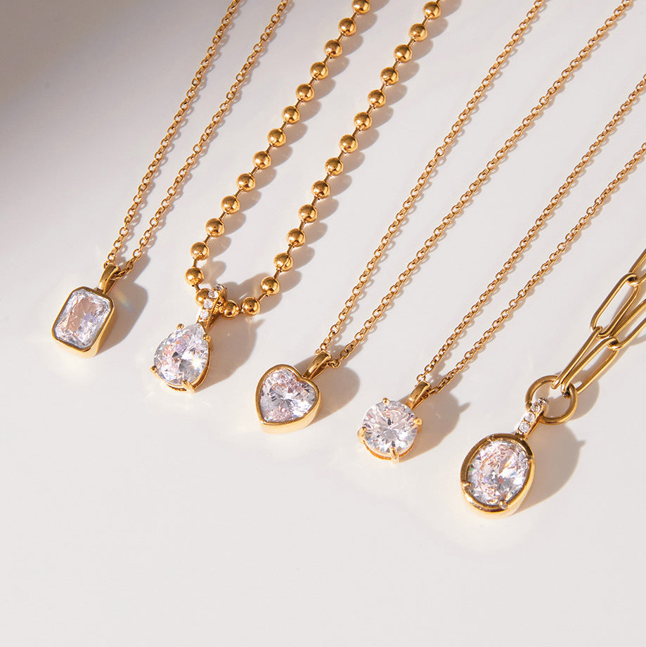 Wholesale Old Money Style Stainless Steel Zircon Clavicle Necklace Fashion Jewelry Accessory Gift