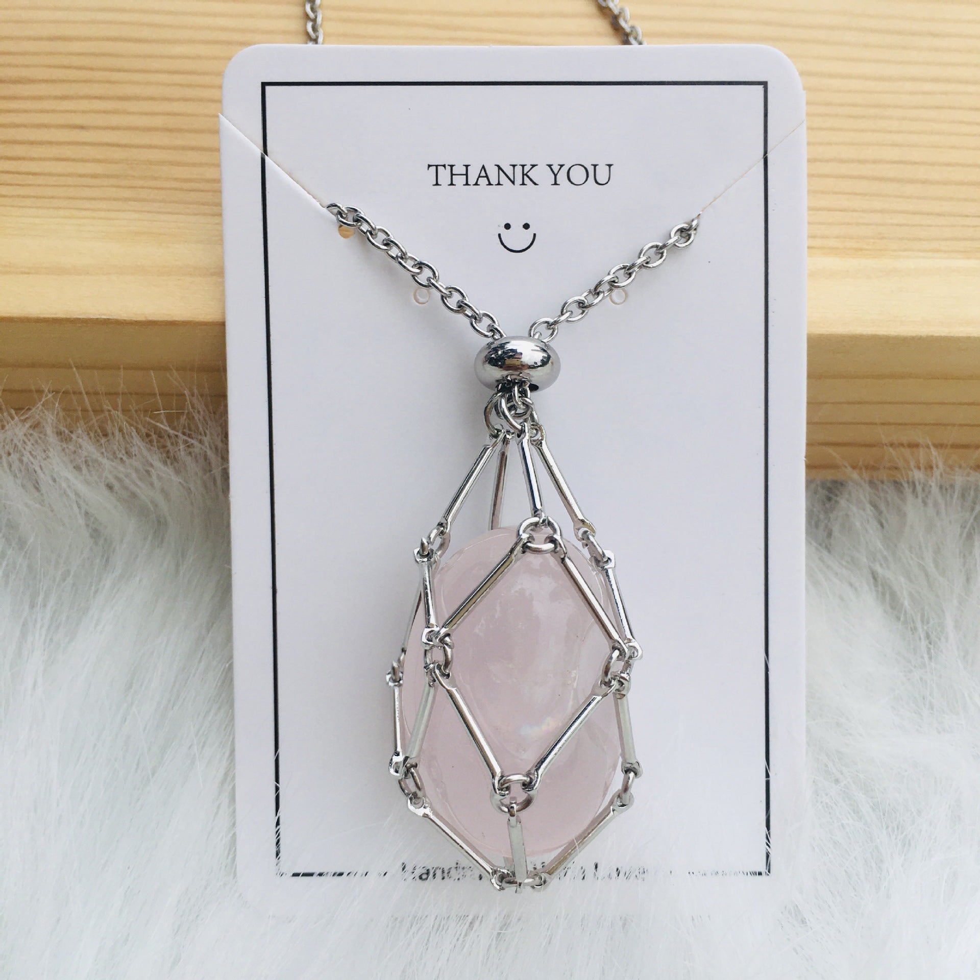 Wholesale Natural Crystal Net Bag Metal Bamboo Necklace Braided Pendant Crystal Mesh Bag ACC-NE-RongGuan009