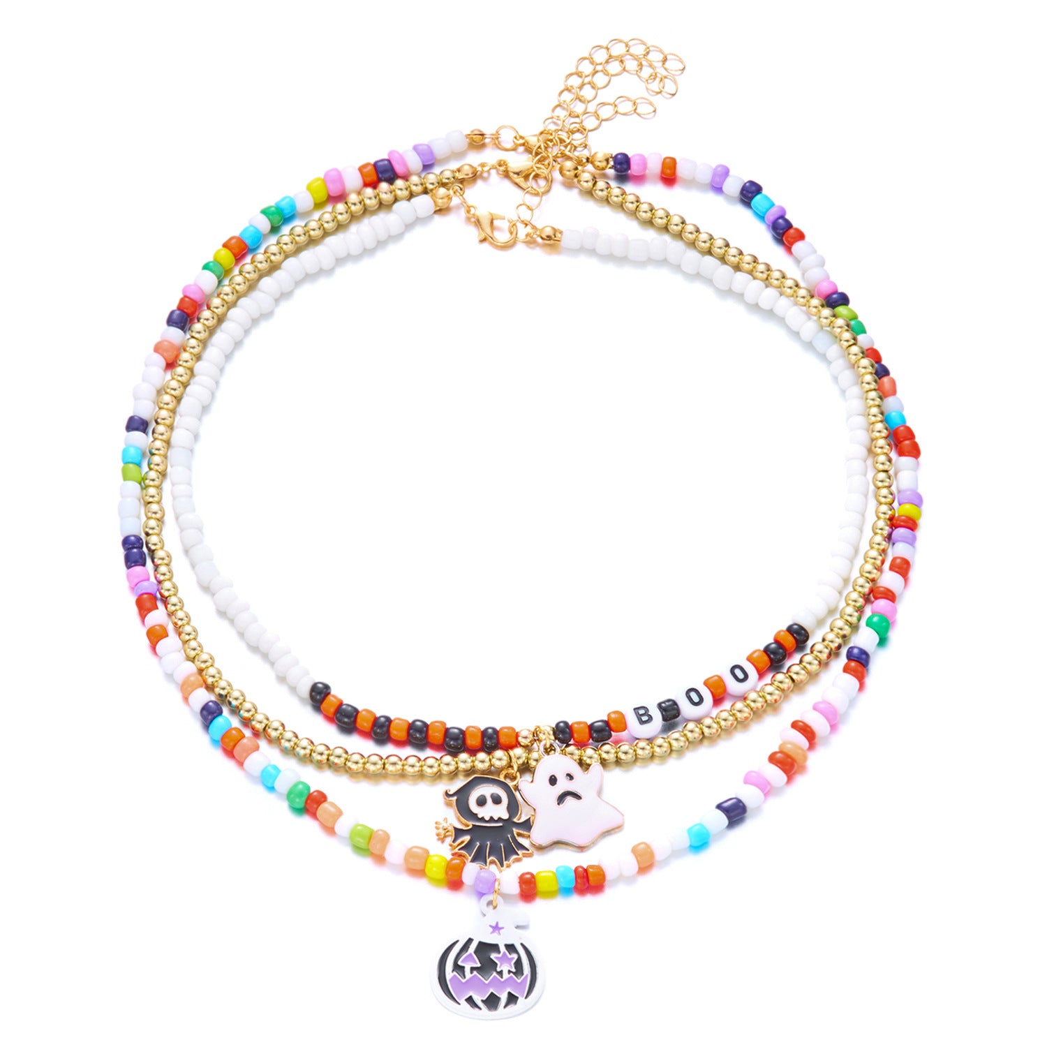 Wholesale Ghost necklace Halloween contrast pendant ghost rice bead braided necklace