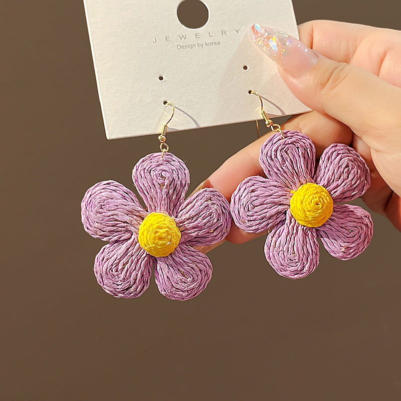 Wholesale Hand-woven Raffia Exaggerated Flower Earrings ACC-ES-MDD019