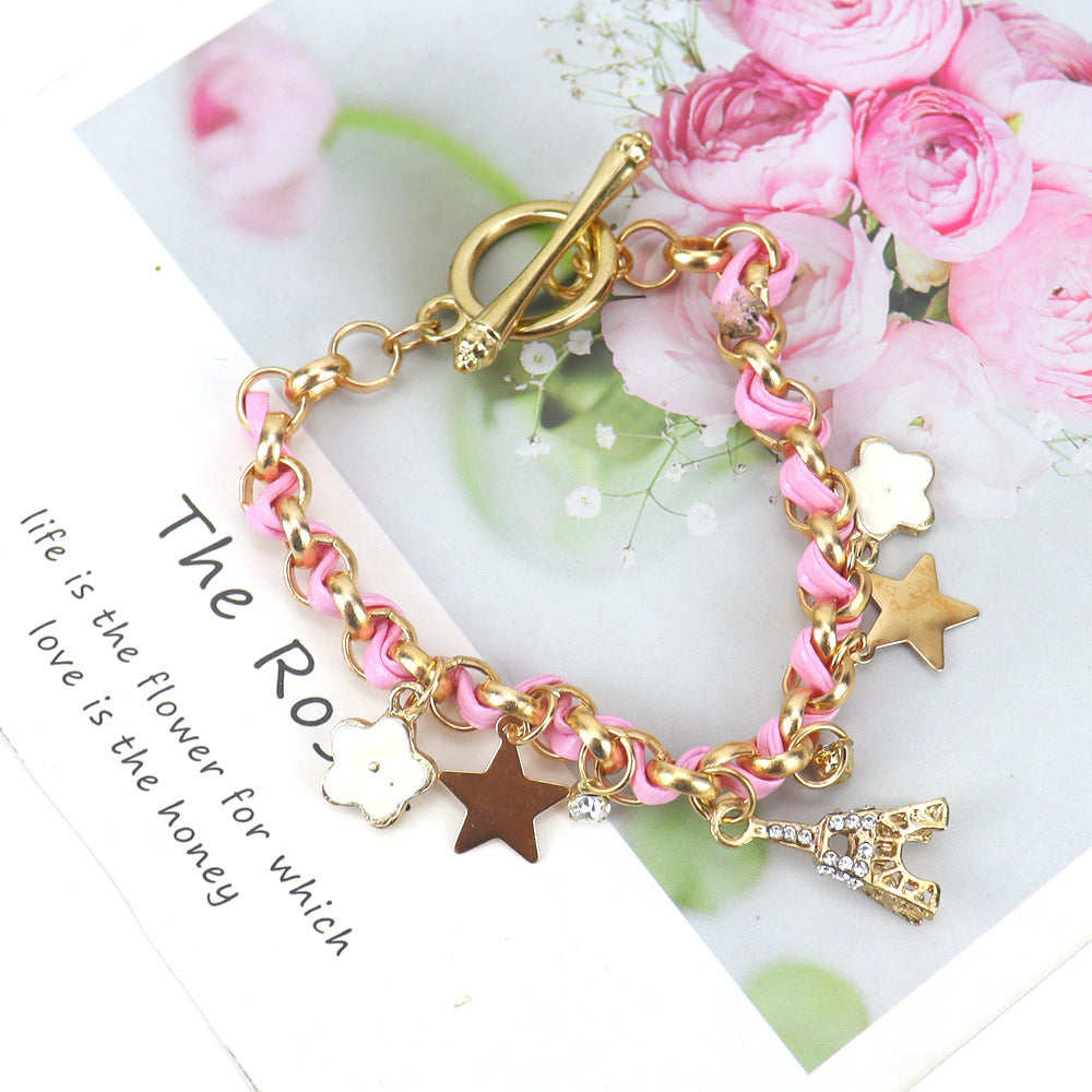 Wholesale Trendy Alloy Flower Eiffel Tower Star Bracelet Fashion Jewelry Accessory