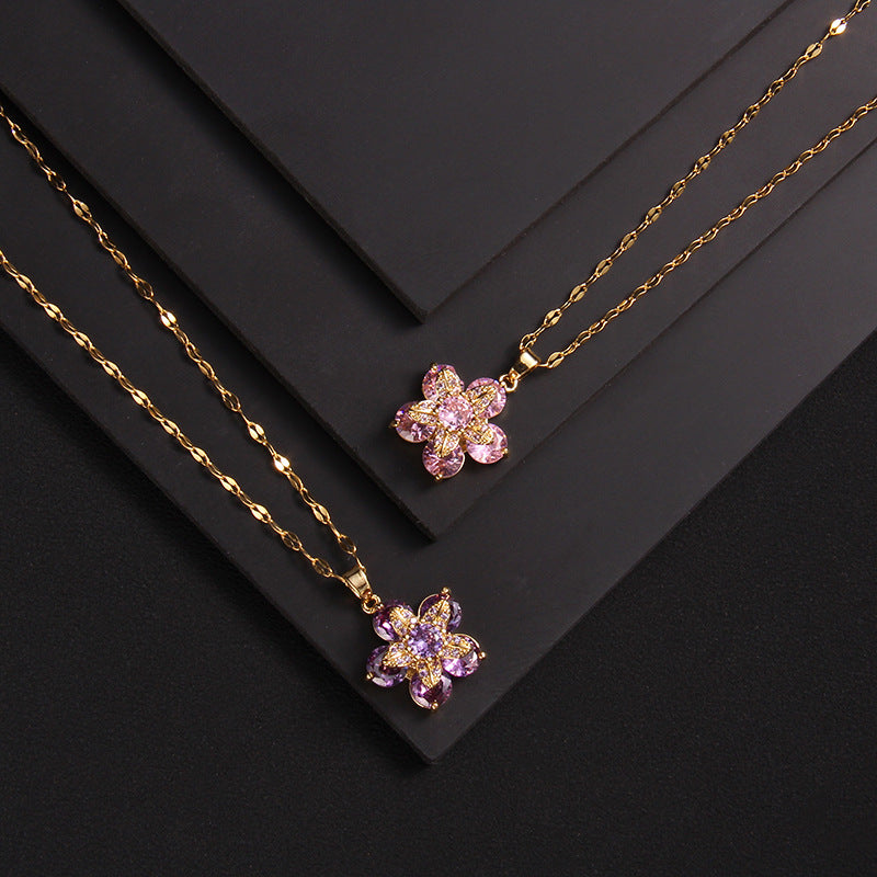 Wholesale Zircon Four Leaf Clover Necklace Care Bear Pendant Titanium Steel Heart Necklace ACC-NE-Rongc014