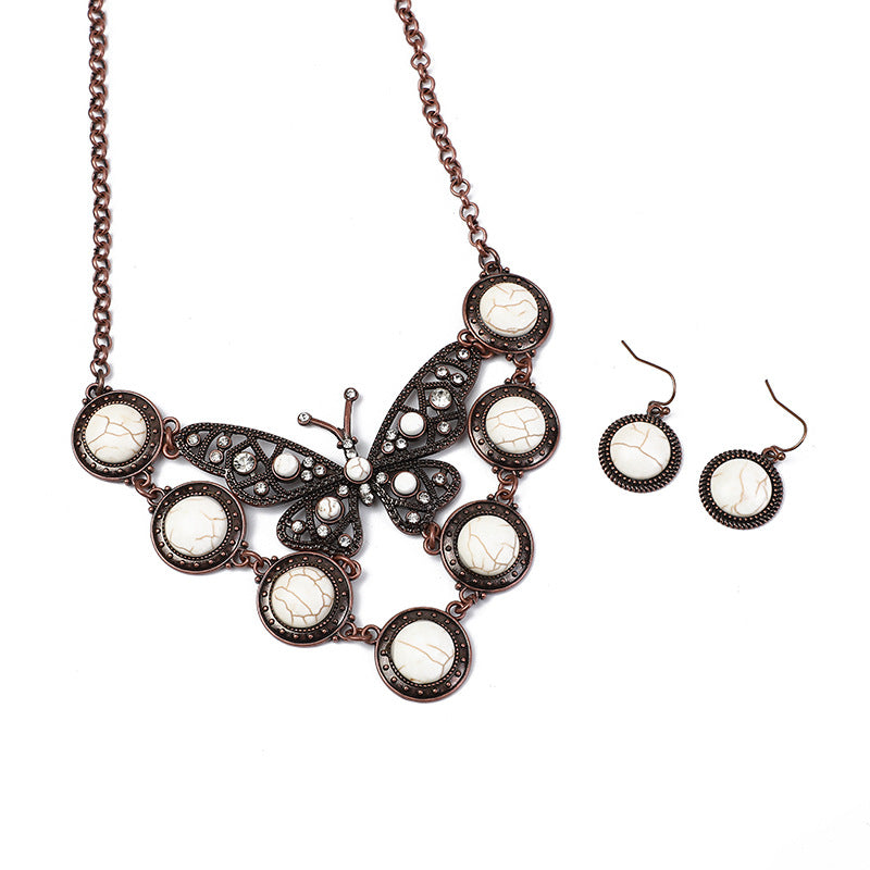 Wholesale Boho Vintage Turquoise Butterfly Necklace Earrings Set ACC-NE-Gaoz004