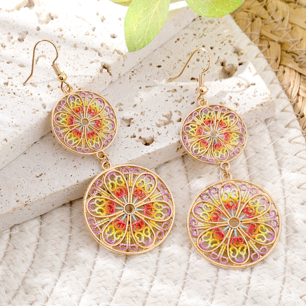Wholesale Gold Bohemian Earrings Exaggerated Hollow Carved Pattern Fashion Accessory