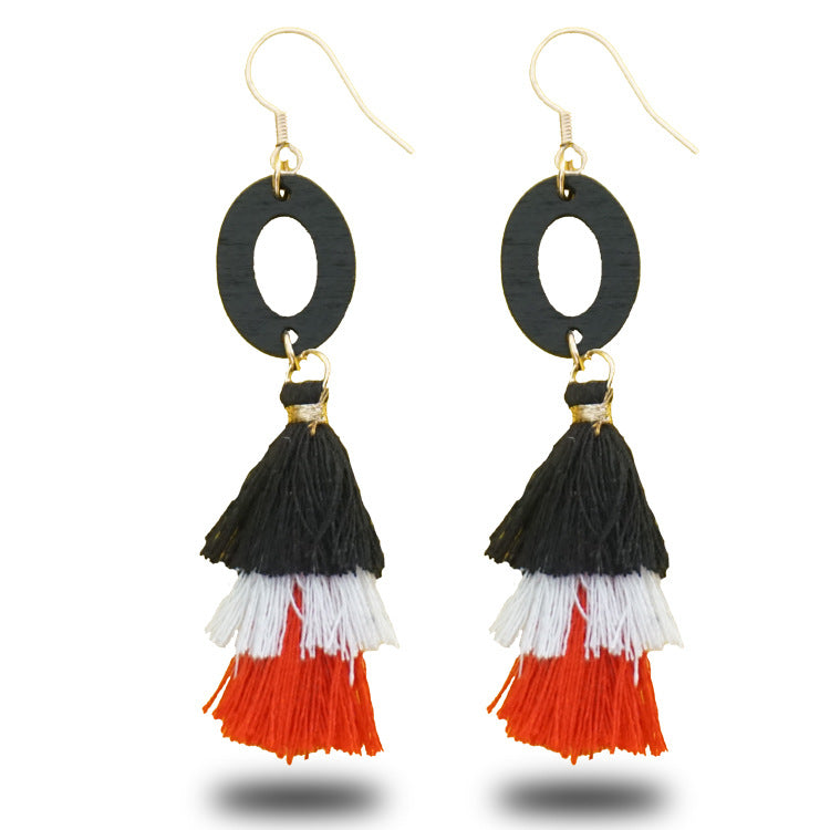 Wholesale 2 pairs/pack Hand Braided Earrings Ethnic Style Wooden Tassel Earrings ACC-ES-Jixuan003