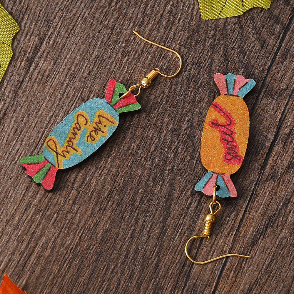 Wholesale Valentine's Day Candy Double Sided Wood Earrings ACC-ES-ChuLian048