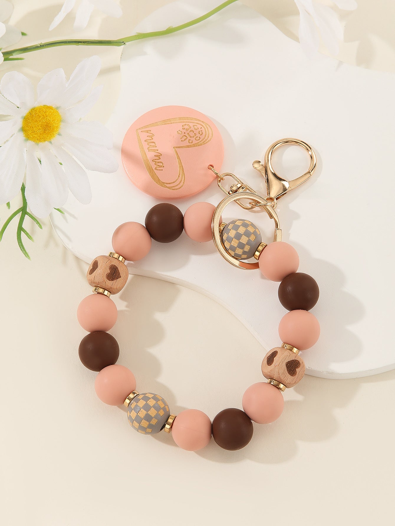 Wholesale  Wooden Bead Silicone Bracelet Keychains