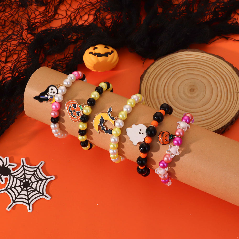 Wholesale 5pcs Oil Pearl Ghost Black Cat Witch Bracelet