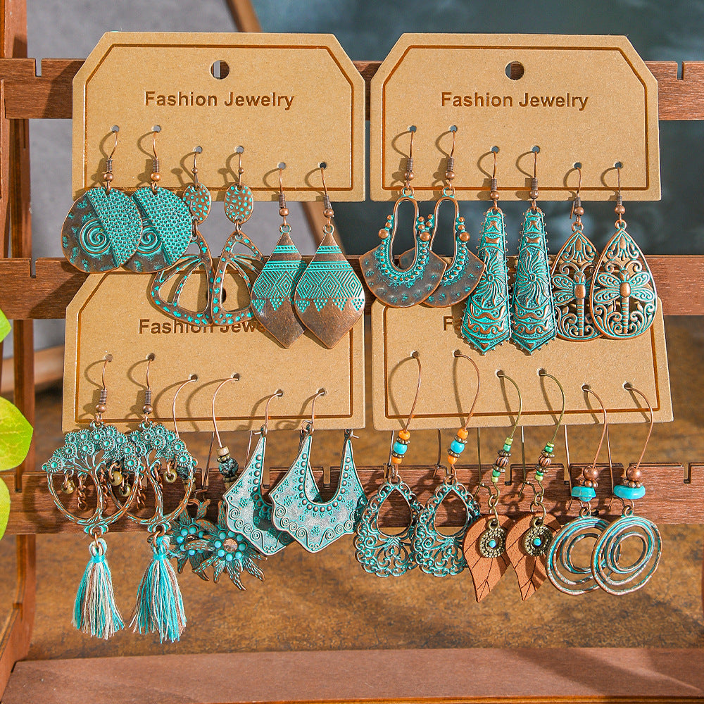 Wholesale Retro Ethnic Style Earrings Three-Piece Set Cross-Border Handmade Woven Tassel Earrings Exotic Style Alloy Earrings