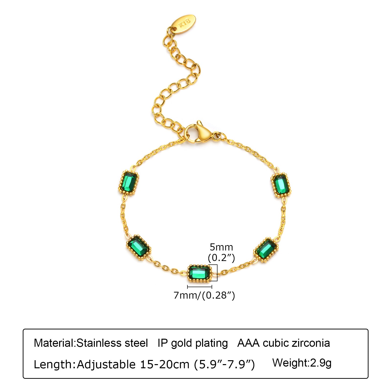 Wholesale Stainless Steel Gold Green Zircon Layered Bracelet For Women Stylish Fashion Jewelry Accessory Gift