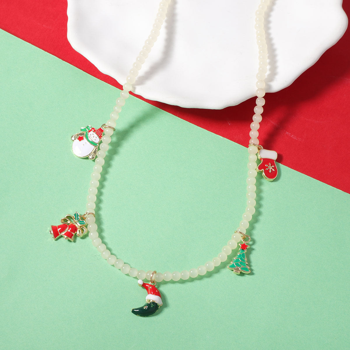 Wholesale Cartoon oil drop alloy Christmas tree bell glass bracelet