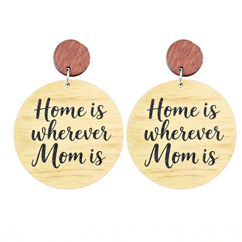 Wholesale 2Pairs Mother' s Day Wooden Geometric Drop Earrings