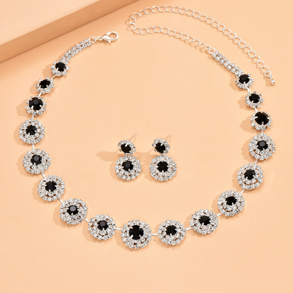 Wholesale Round Water Diamond Necklace Stud Earring Set