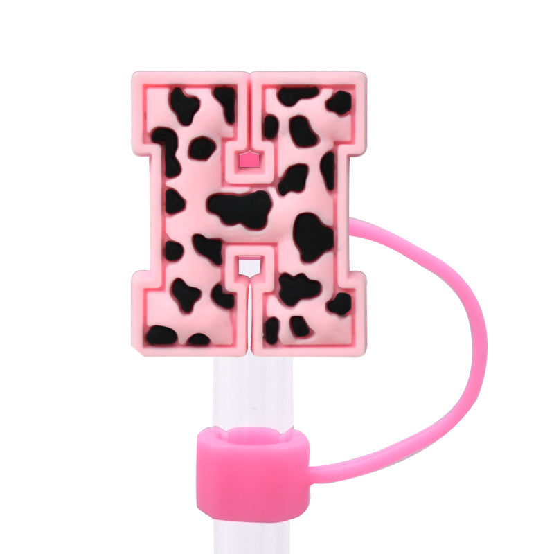 Wholesale Random 100pcs Pink leopard print cartoon Straw Cover Straw Tube Cap