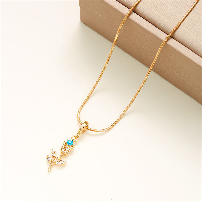 Wholesale  tulip diamond three-dimensional flower  necklace