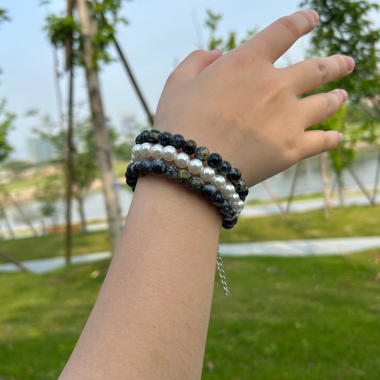 Wholesale Creative Flag Color Pearl Necklace American Independence Day