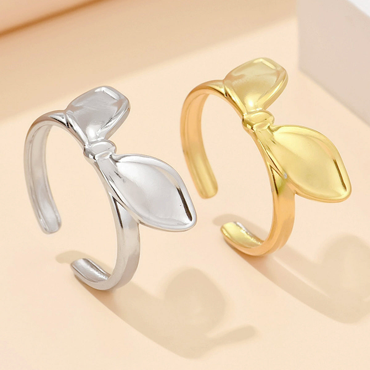 Wholesale Fashion cute rabbit ears ring opening adjustable titanium steel ring