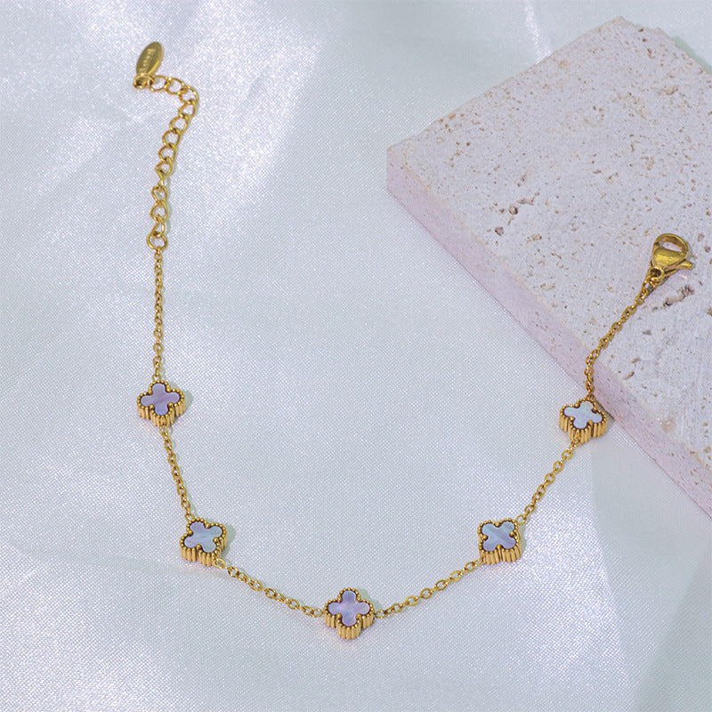 Wholesale 7mm Double-sided Natural Shell Four-leaf Clover Bracelet ACCVIP-BT-Xiangou004