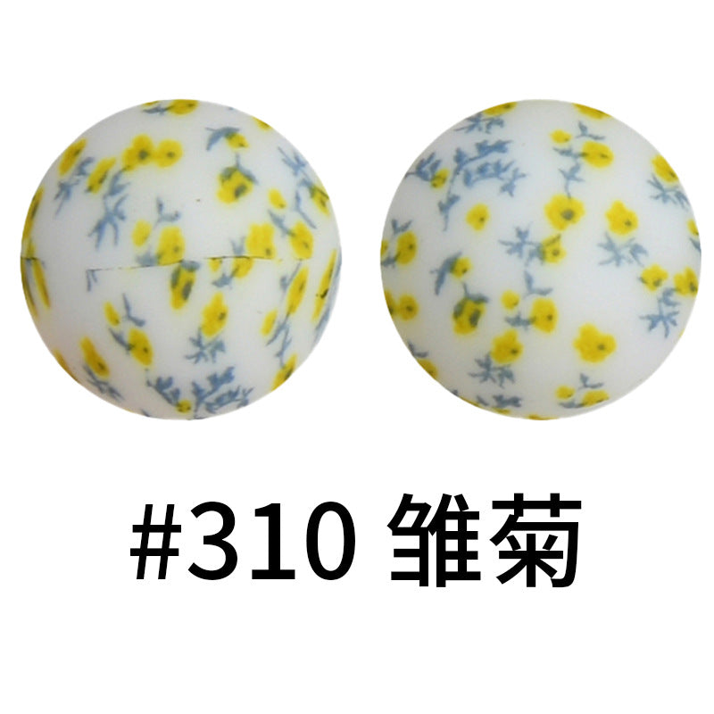 Wholesale 50pcs Western Style Leopard Skull Color Aztec Printed Silicone Balls Beads ACC-BDS-HeSheng005