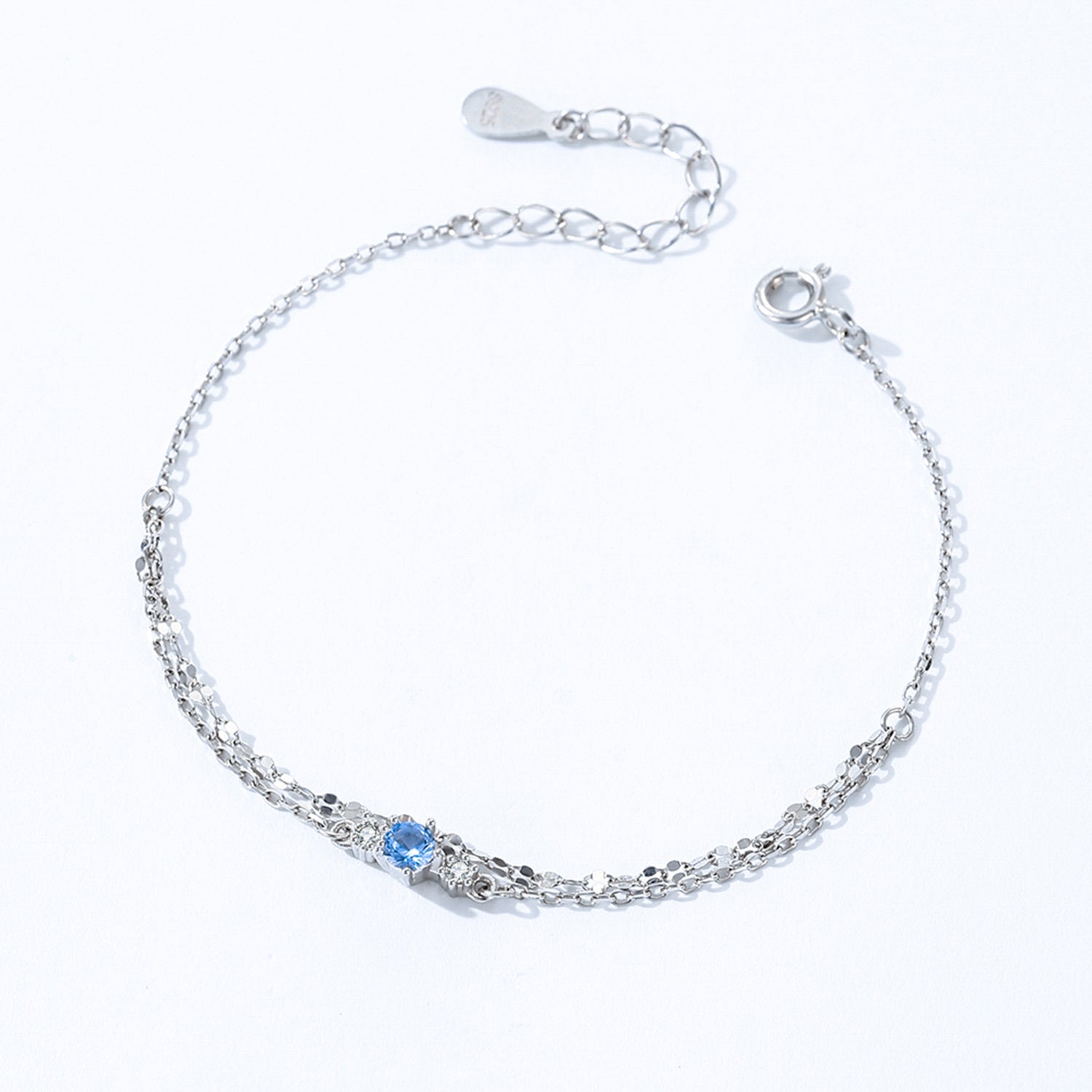 Wholesale S925 Sterling Silver Ice Blue Round Zircon Bracelet