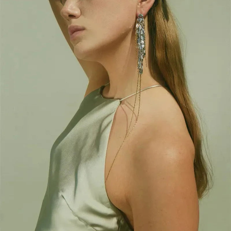 Wholesale wheat ear leaf thin chain tassel earrings