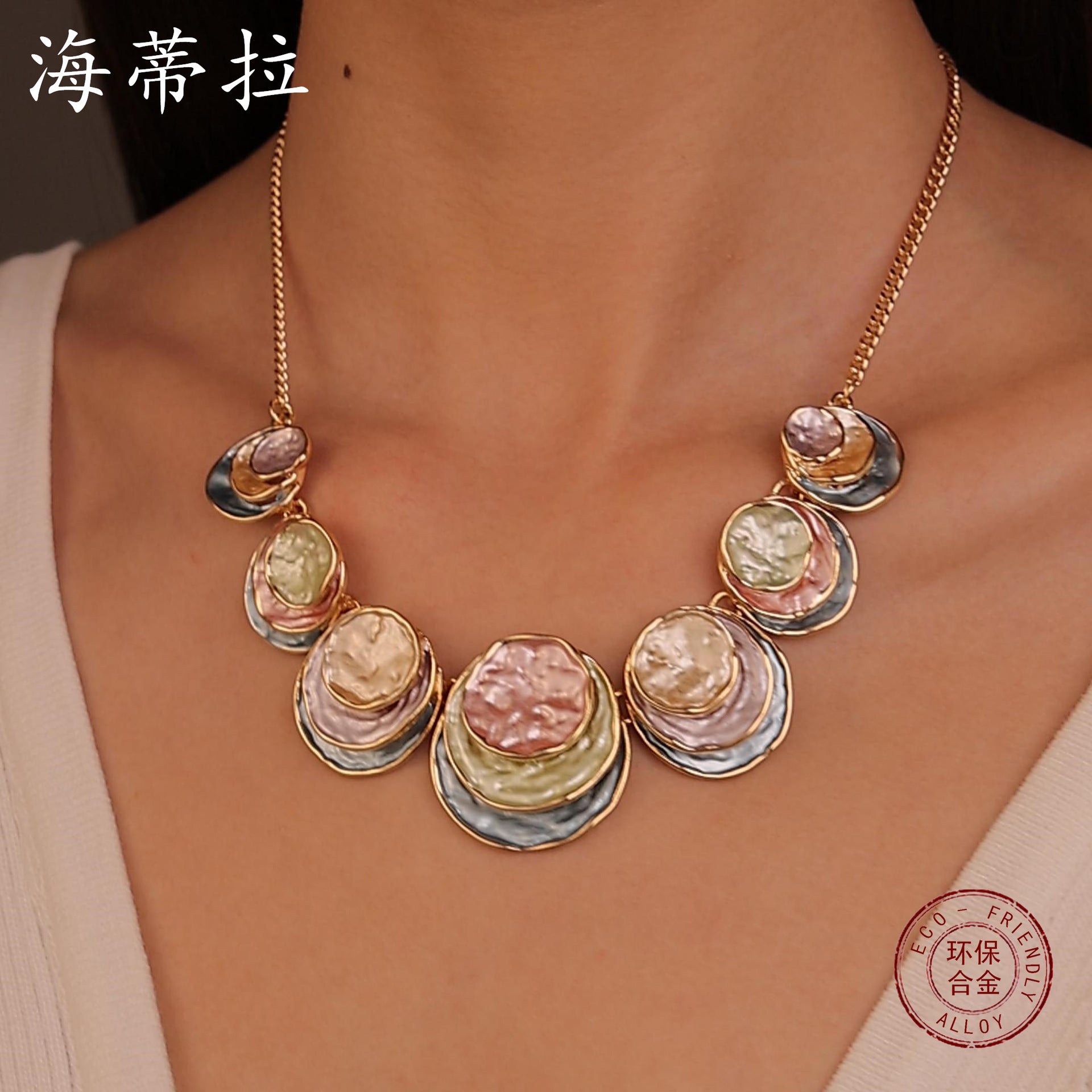 Wholesale  Multi-layer Round Color Coated Necklace