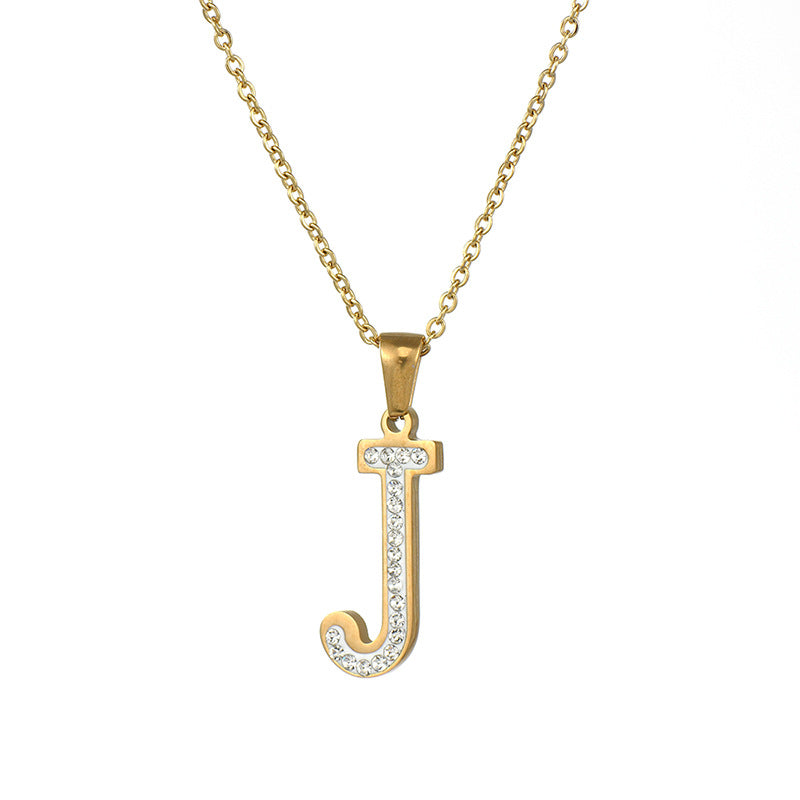 Wholesale  stainless steel diamond letter necklace