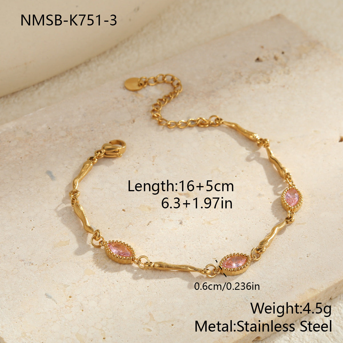 Wholesale Stainless steel colored zircon bracelet