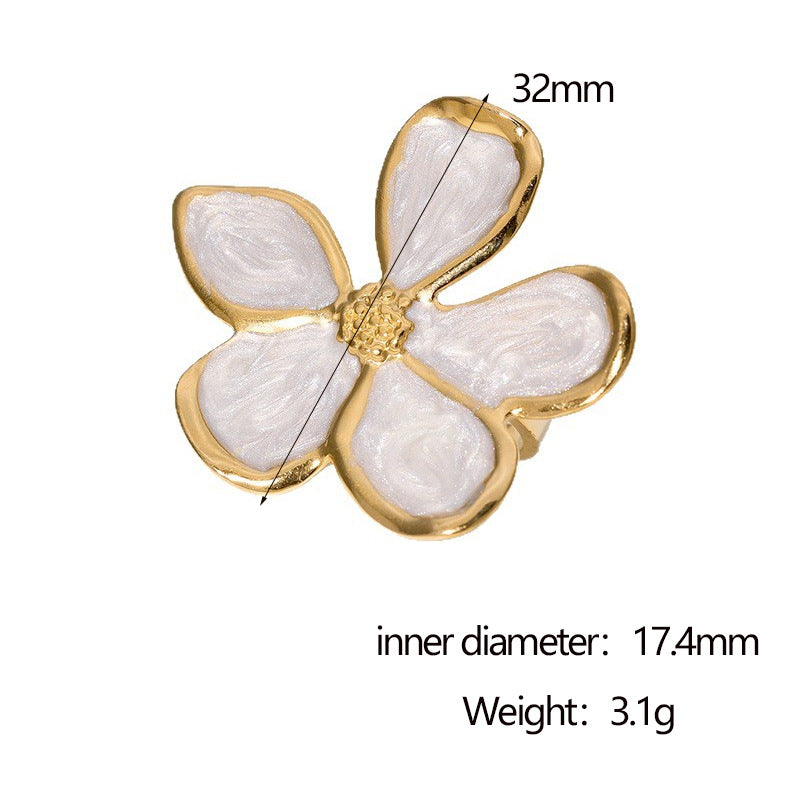 Wholesale Retro French Style Enamel Flower Stainless Steel Open Ring For Women Fashion Jewelry Accessory Everyday Wear Gift