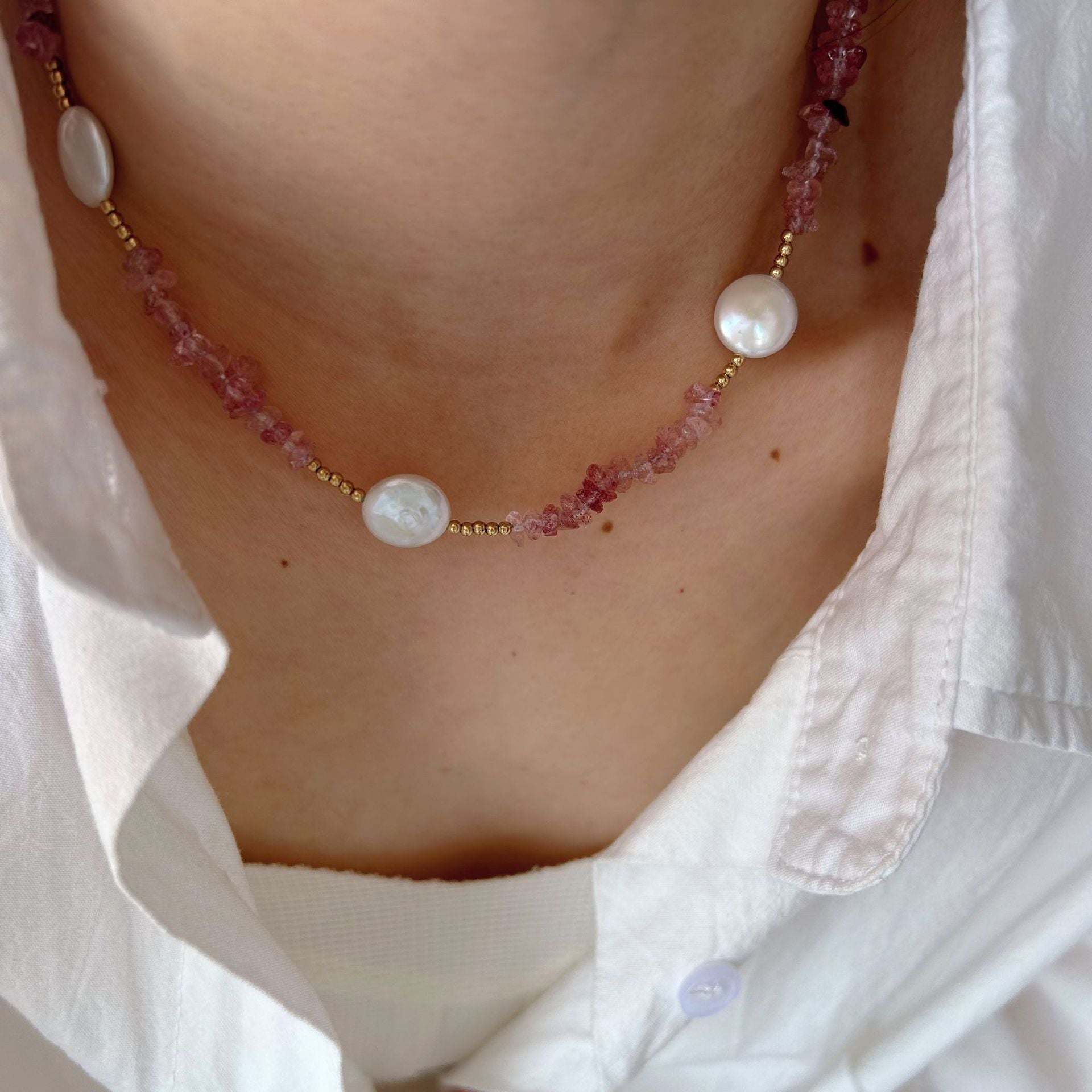 Wholesale Stainless Steel Bohemian Niche Gravel Pearl Baroque Necklace