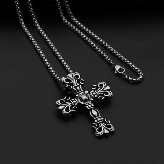 Wholesale Retro Hip Hop Cross Pendant Necklace Men' s Street Style Zinc Alloy Jewelry Accessory for Gift