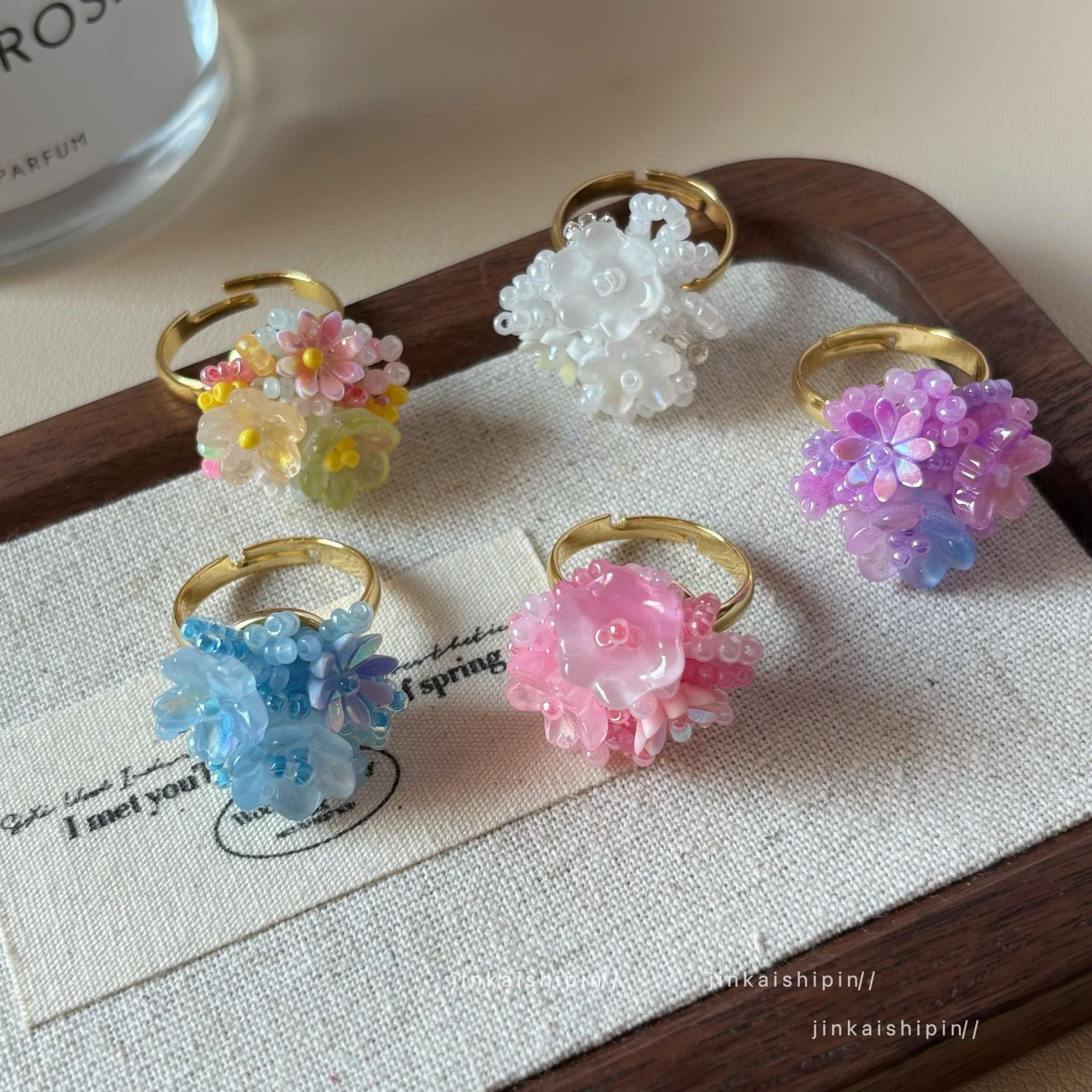 Wholesale Summer  Handmade Beaded Hydrangea Flower Ring