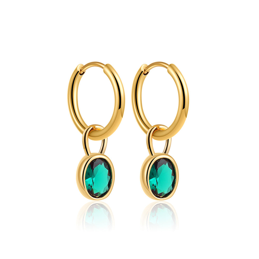 Wholesale  Stainless Steel 18K Gold Color Zircon Oval Earrings