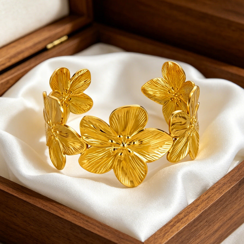 Wholesale Gold-Plated Copper Flower Bracelet &  Ring Set - Fashion Jewelry Accessory for Resale