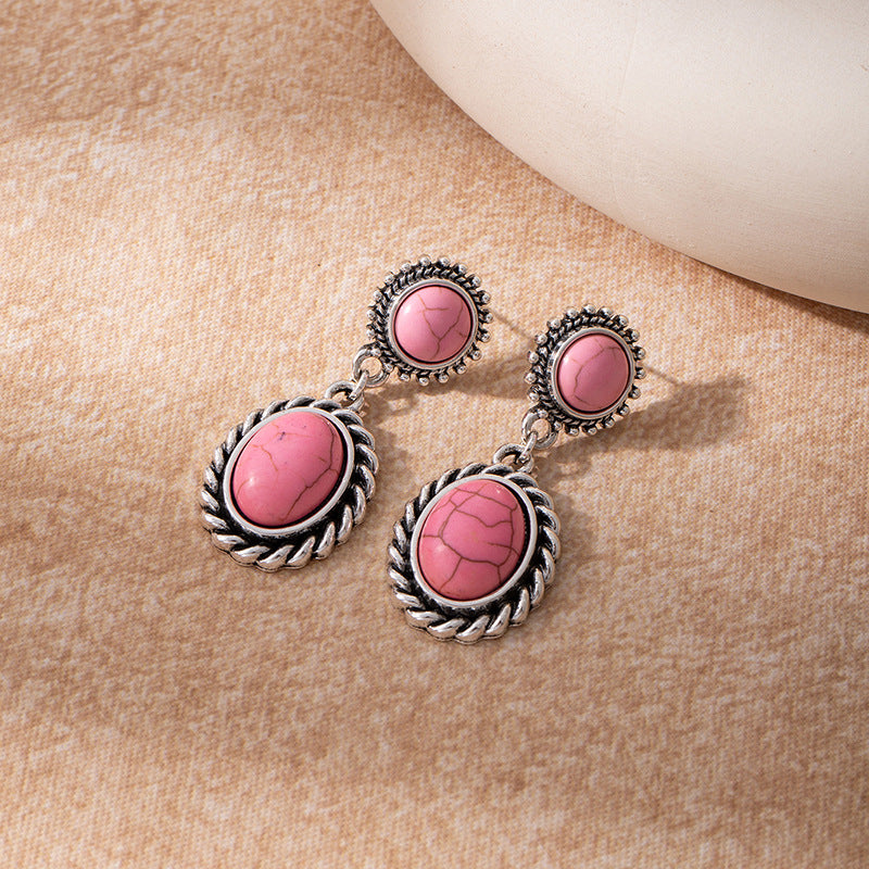 Wholesale Bohemian Turquoise Inlaid Alloy Earrings Boutique Resale