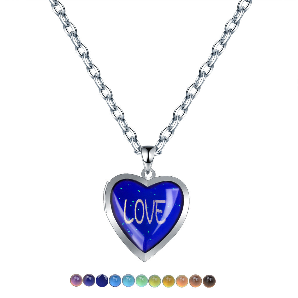 Wholesale Stainless Steel Chain Heart Shaped Love Photo Box Temperature Sensitive Color Changing Necklace ACC-NE-Hour002